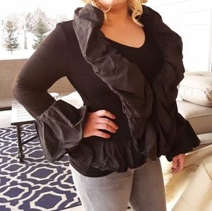 Joseph Ribkoff Black Ruffle Trim Jacket size 14